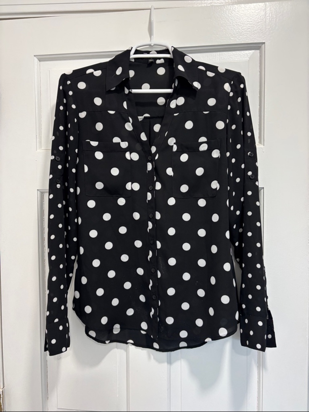 Express Black and White Polka Dot Button-Down Shirt